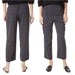 Women's VINCE Black BlossomPrint Wide Cropped Leg Silk Pants Size S